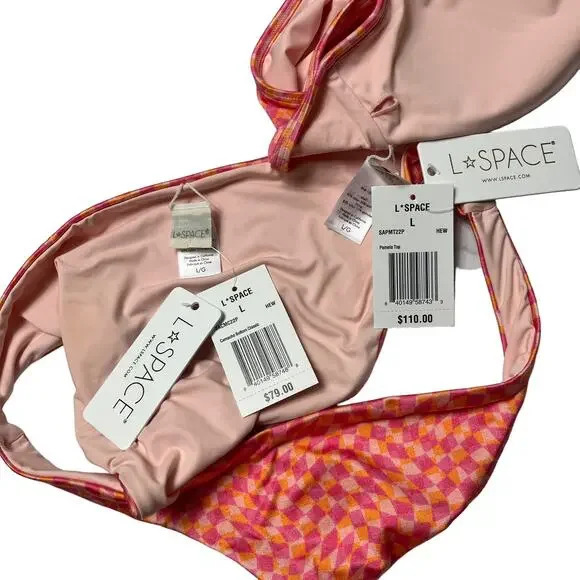L*SPACE Pamela Top Camacho Classic Bottom Bikini Set Heat Waves Size Large NEW - Picture 5 of 7